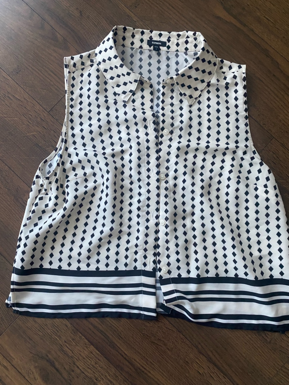 Express  White and Navy Geometric Print Blouse
